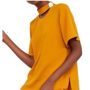 Zara Keyhole Mockneck Button Blouse Honey/Saffron Yellow